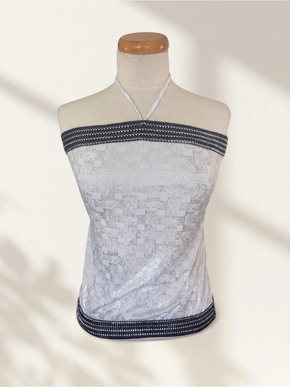 White Strapless Halter Camisole with Navy Trim